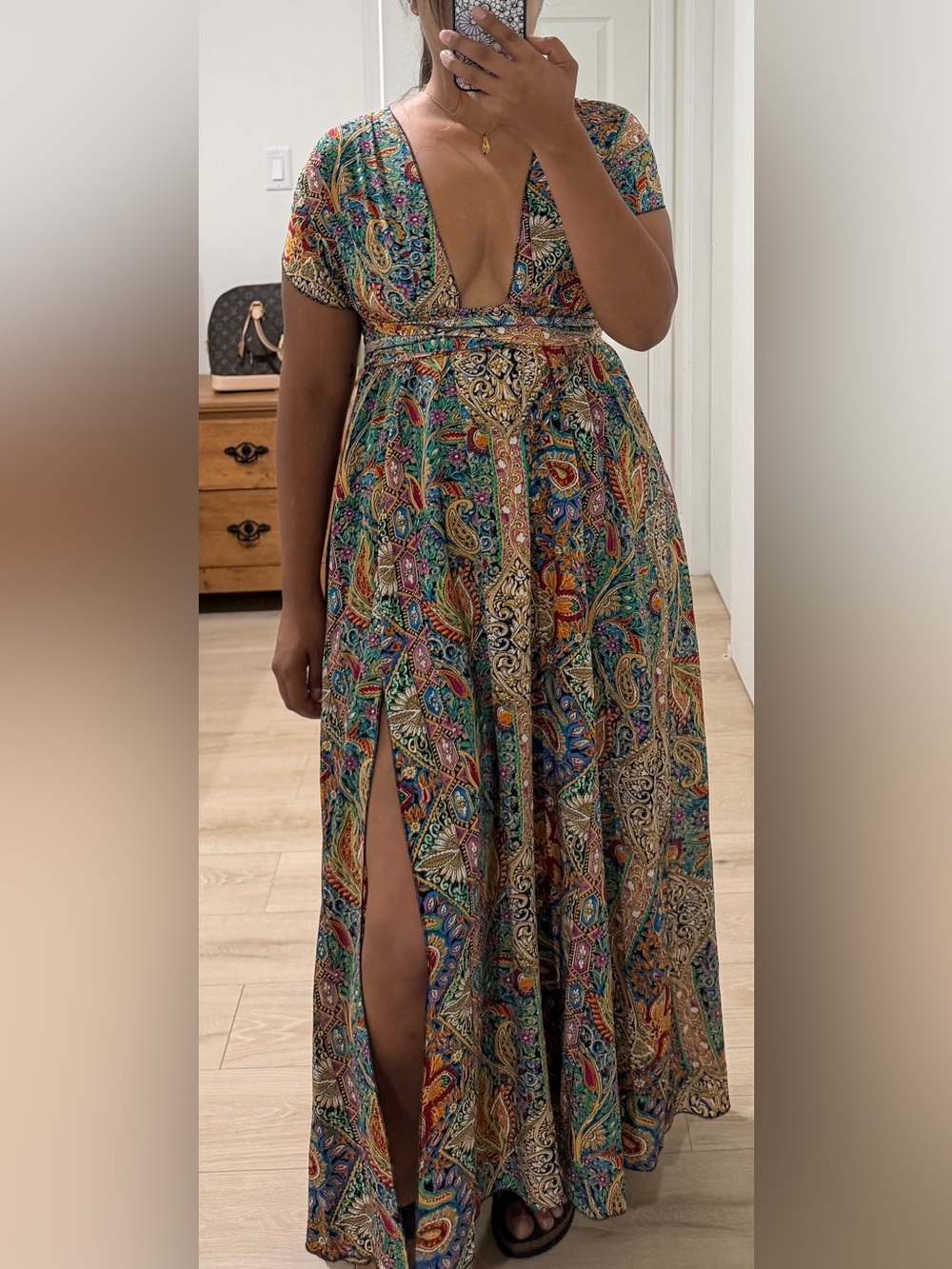 Boho Convertible Multi Way Paisley Maxi Dress High Slit Wrap Infinity